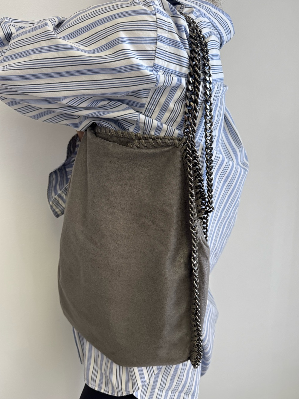 Stella McCartney Falabella (big size) Gray Chain-Trim Shoulder Bag with pouch